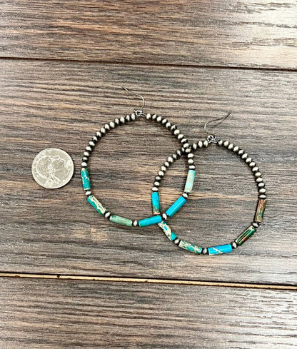 Handmade Gemstone & Navajo Hoop Earrings