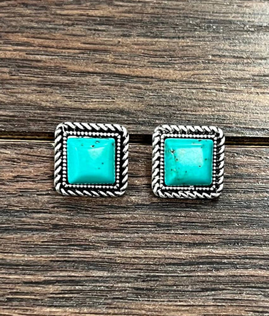 Square Turquoise Stud Earrings