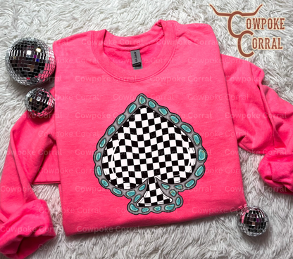 CHECKERED SPADE CREWNECK SWEATSHIRT