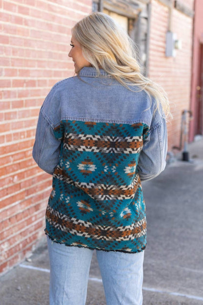 DENIM  WHIT WESTERN AZTEC JACKET BLUE