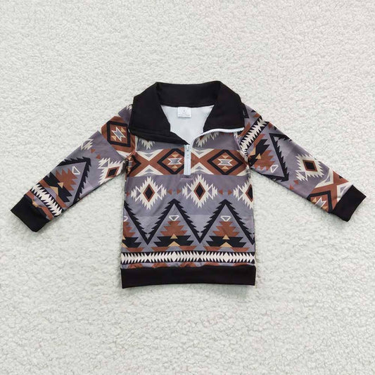 Little Cowboy & Cowgal Grey Aztec Pullover