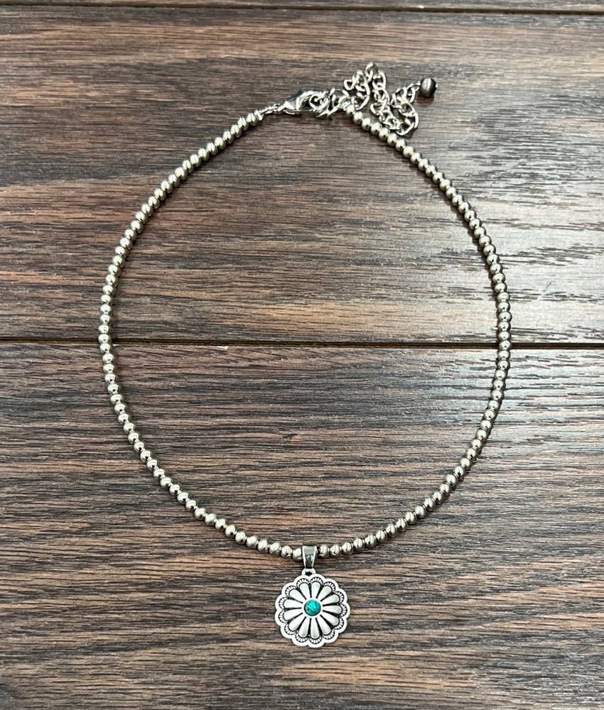 Turquoise Round Concho Necklace