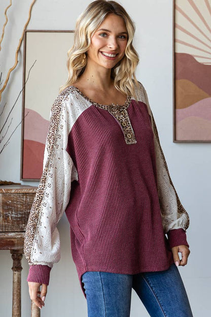 Burgundy Cheetah Lace Top