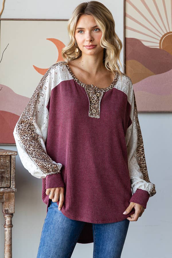 Burgundy Cheetah Lace Top