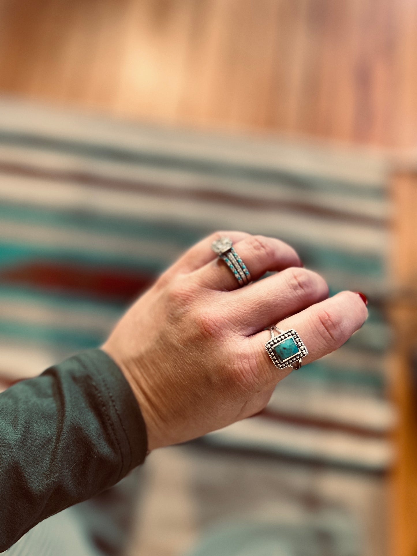 Rope Bead Turquoise Ring