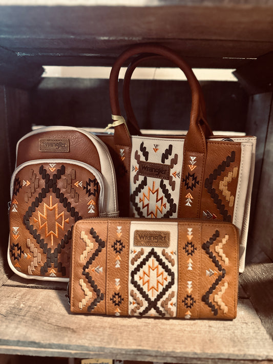 Wrangler Embroidered Brown Aztec Handbag Family