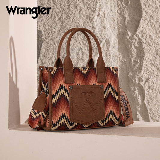 Wrangler Southwestern Pattern Dual Sided Print Concealed Carry Tote//Crossbody - BROWN AZTEC