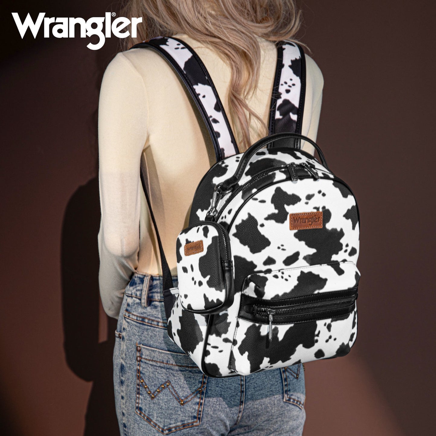 Wrangler Cow Print Backpack With Coin Pouch