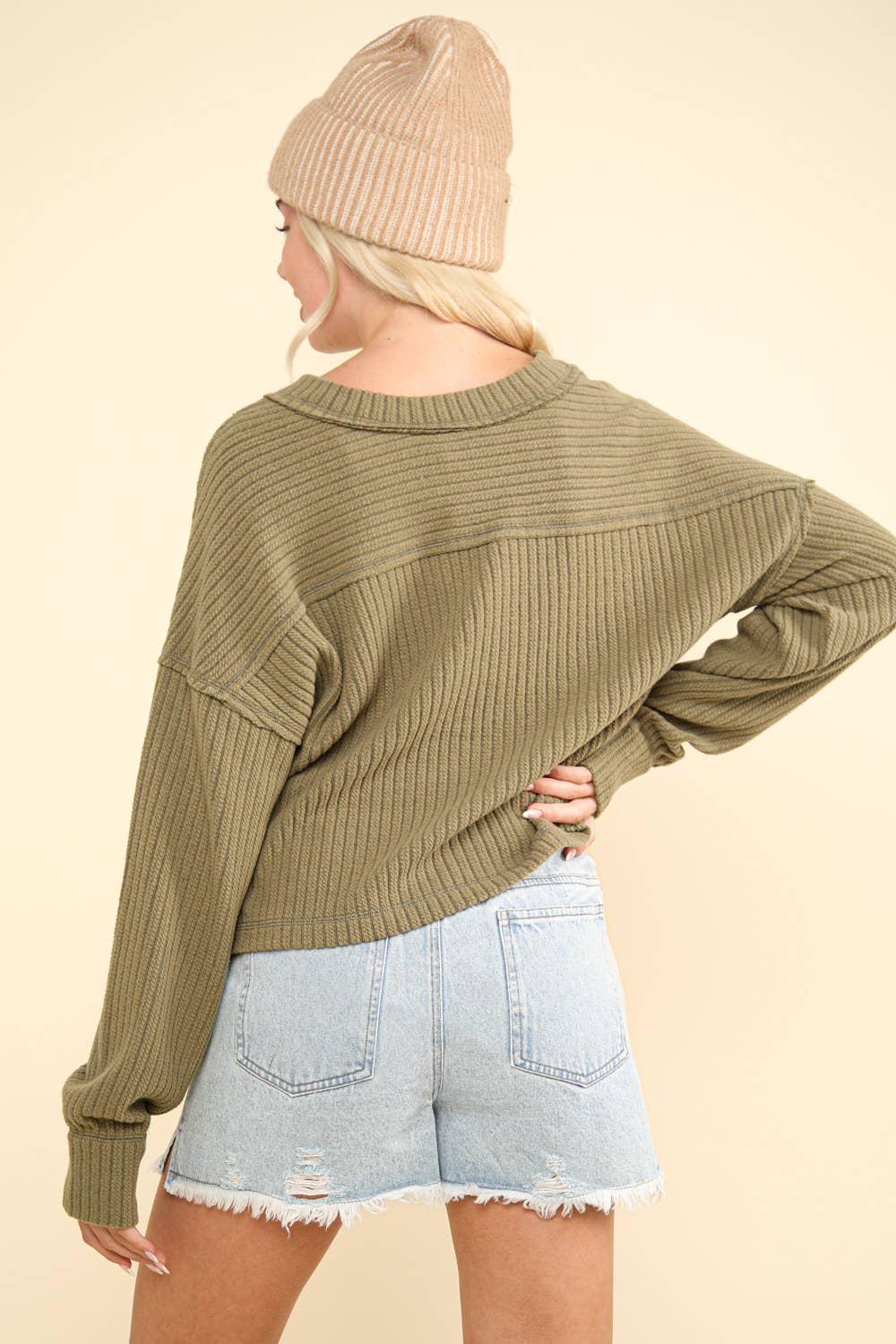 Olive V Neck Knit Top