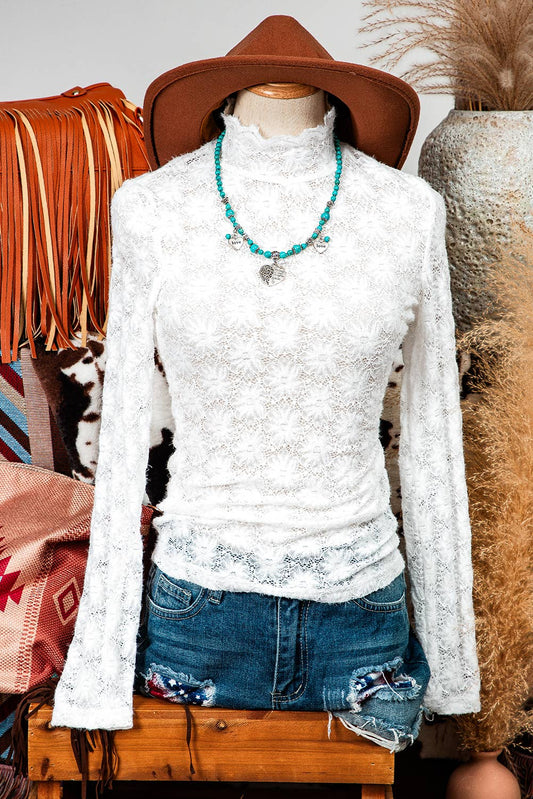 Floral Lace High Neck Long Sleeve Top