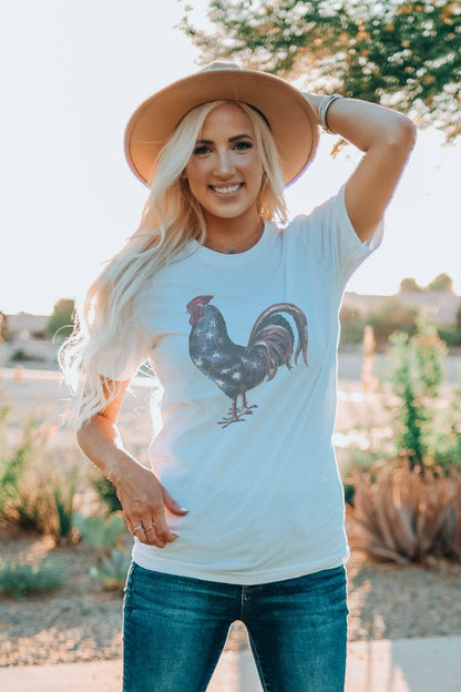 American Flag Rooster Tee