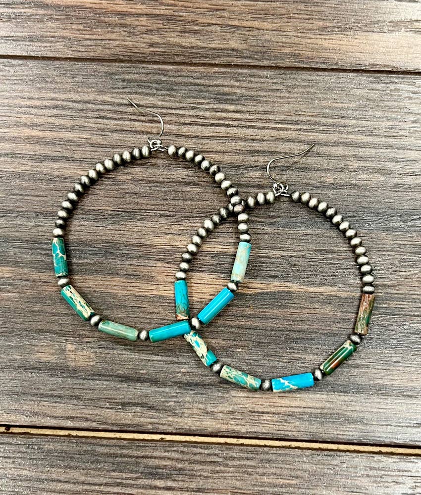 Handmade Gemstone & Navajo Hoop Earrings