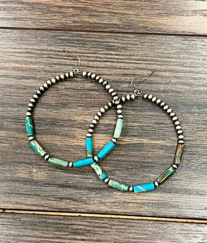 Handmade Gemstone & Navajo Hoop Earrings