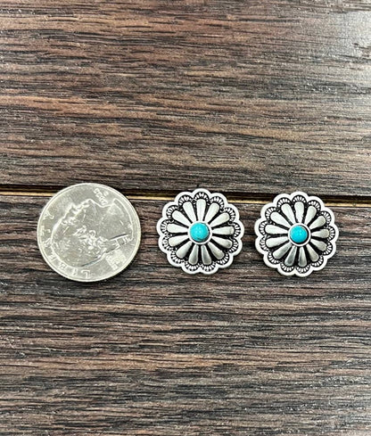 Turquoise  Brass Concho Stud Earrings