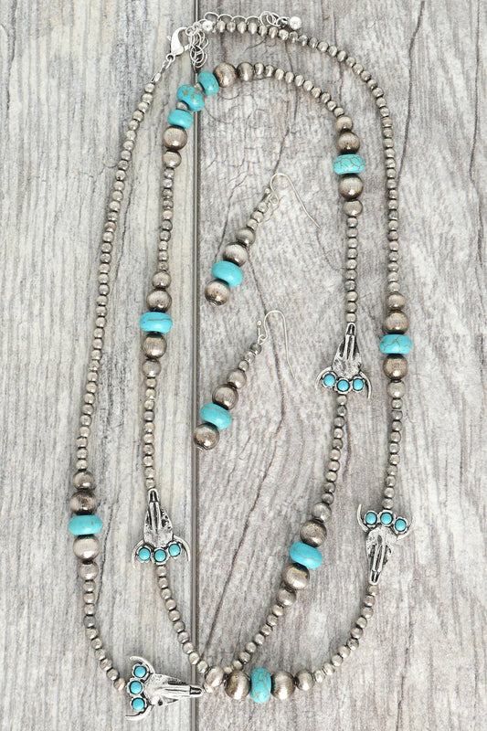 Western Navajo Pearl Longhorn Necklace Set