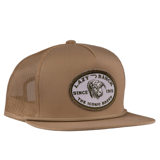 Lazy J Ranch Tan Olive Iconic Breed Patch Classic Five Panel Trucker Hat