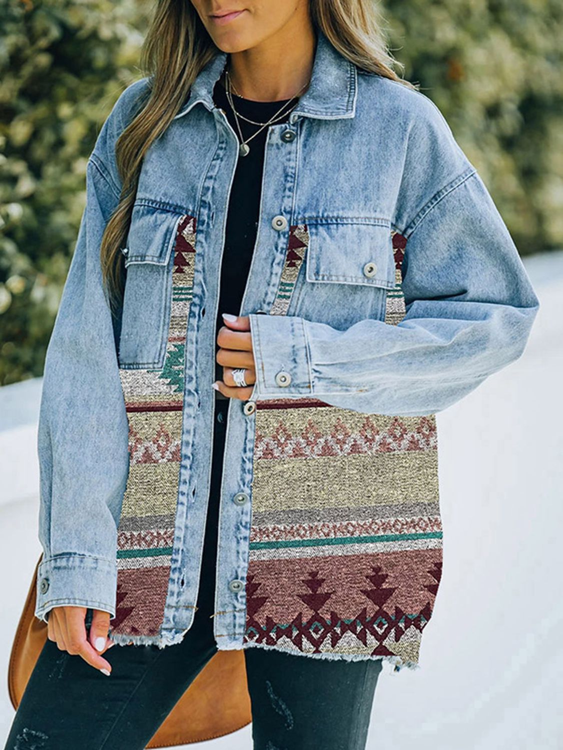 Collared Neck Dropped Shoulder Denim Jacket