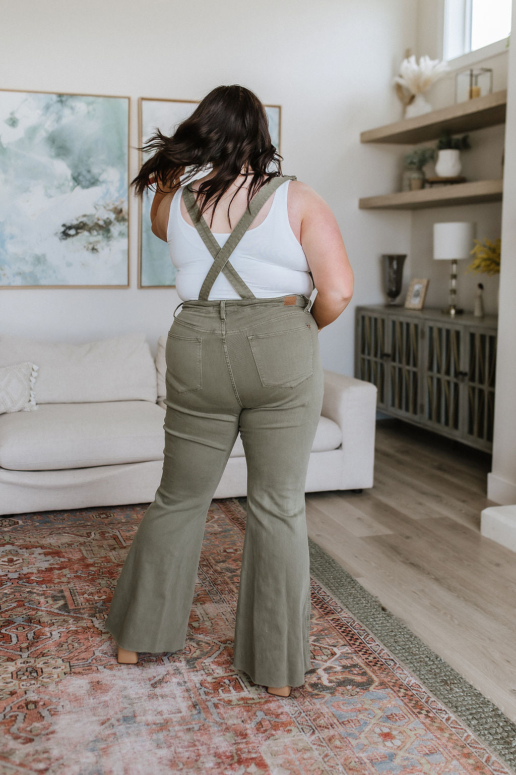 Olivia Control Top Release Hem Overalls in Olive