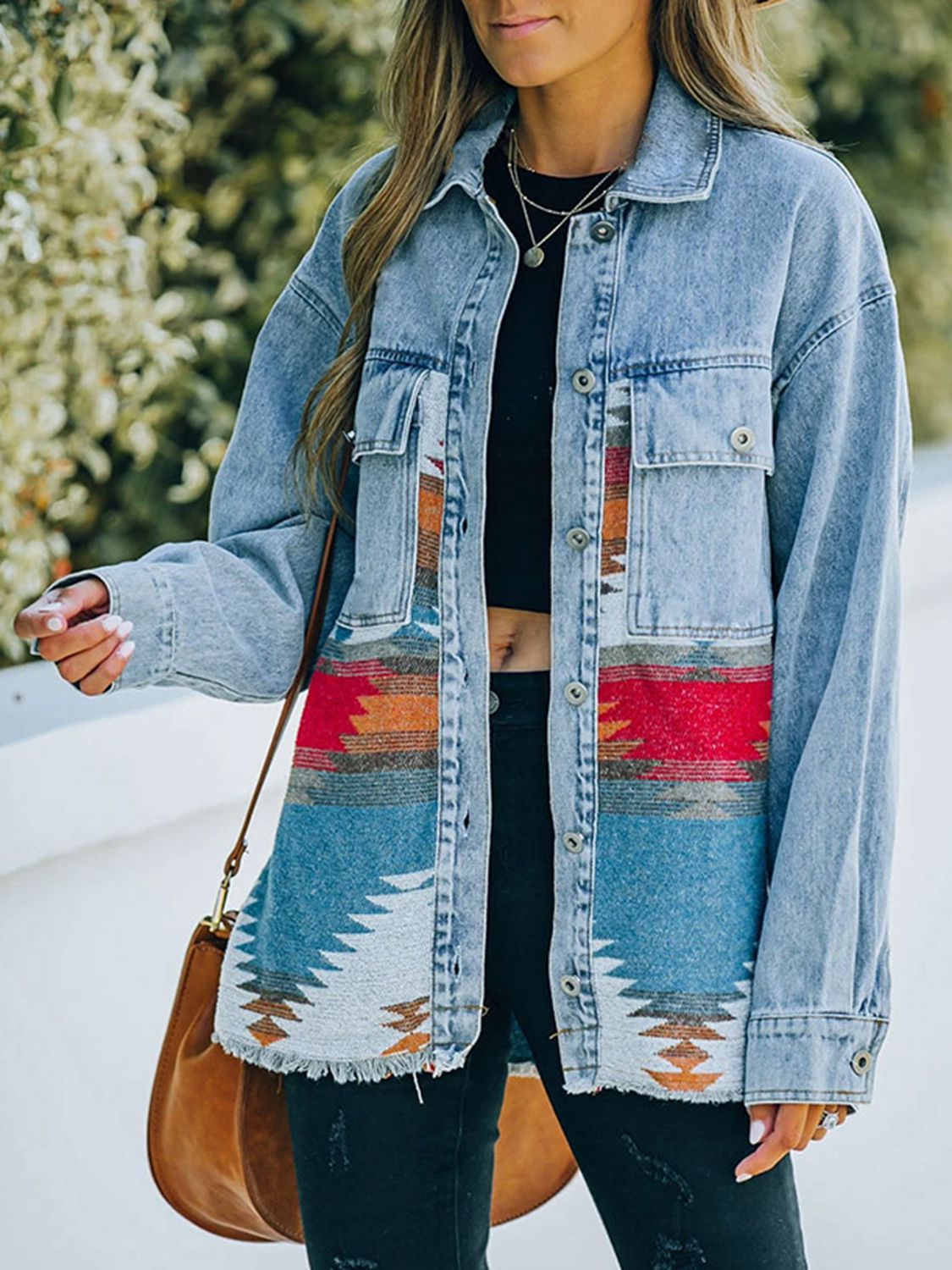 Collared Neck Dropped Shoulder Denim Jacket